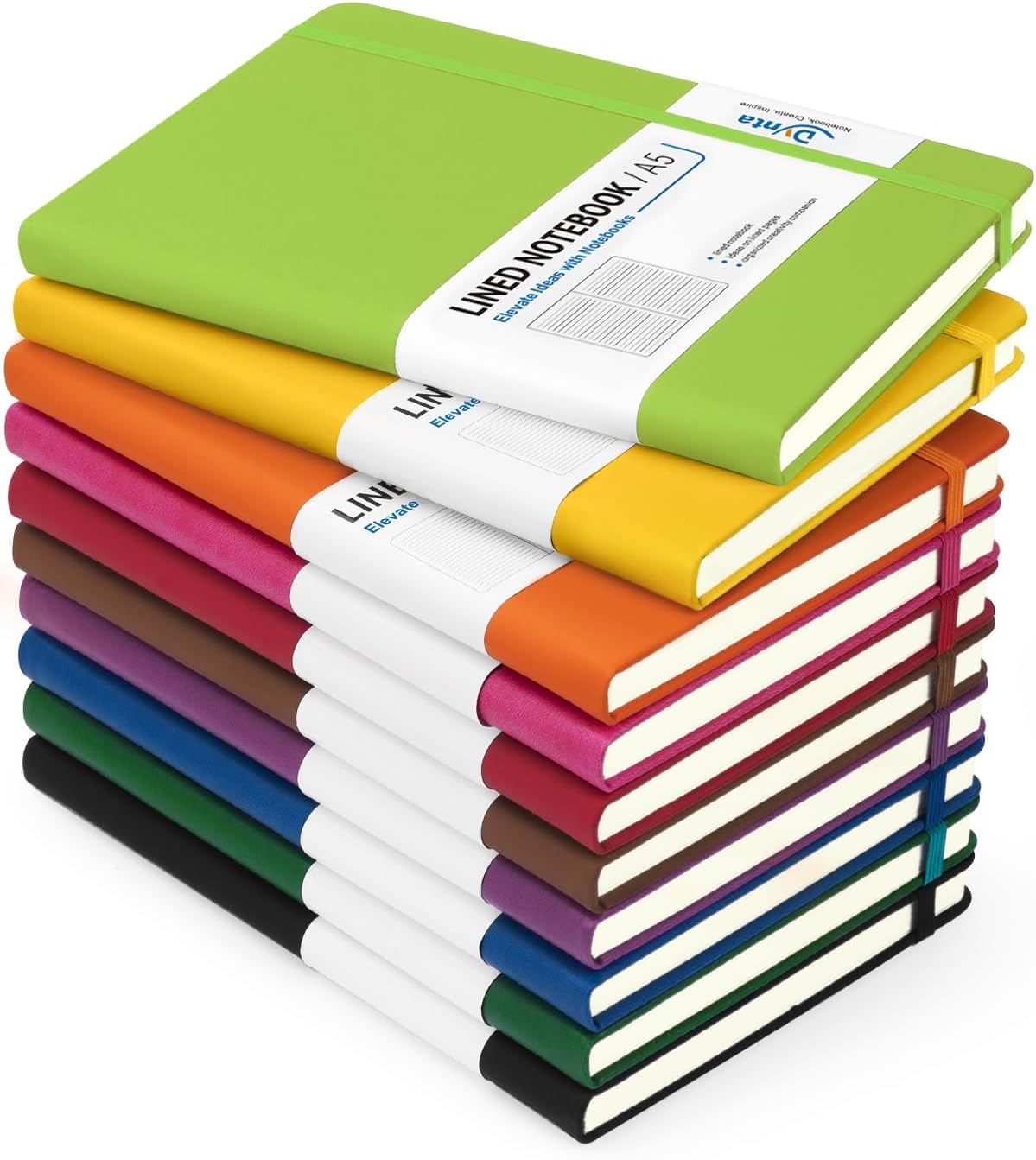 A5 Hardcover Lined Journal 200 Pages — Pack of 10, Ten Colours A5 Lined Hardcover Notebooks