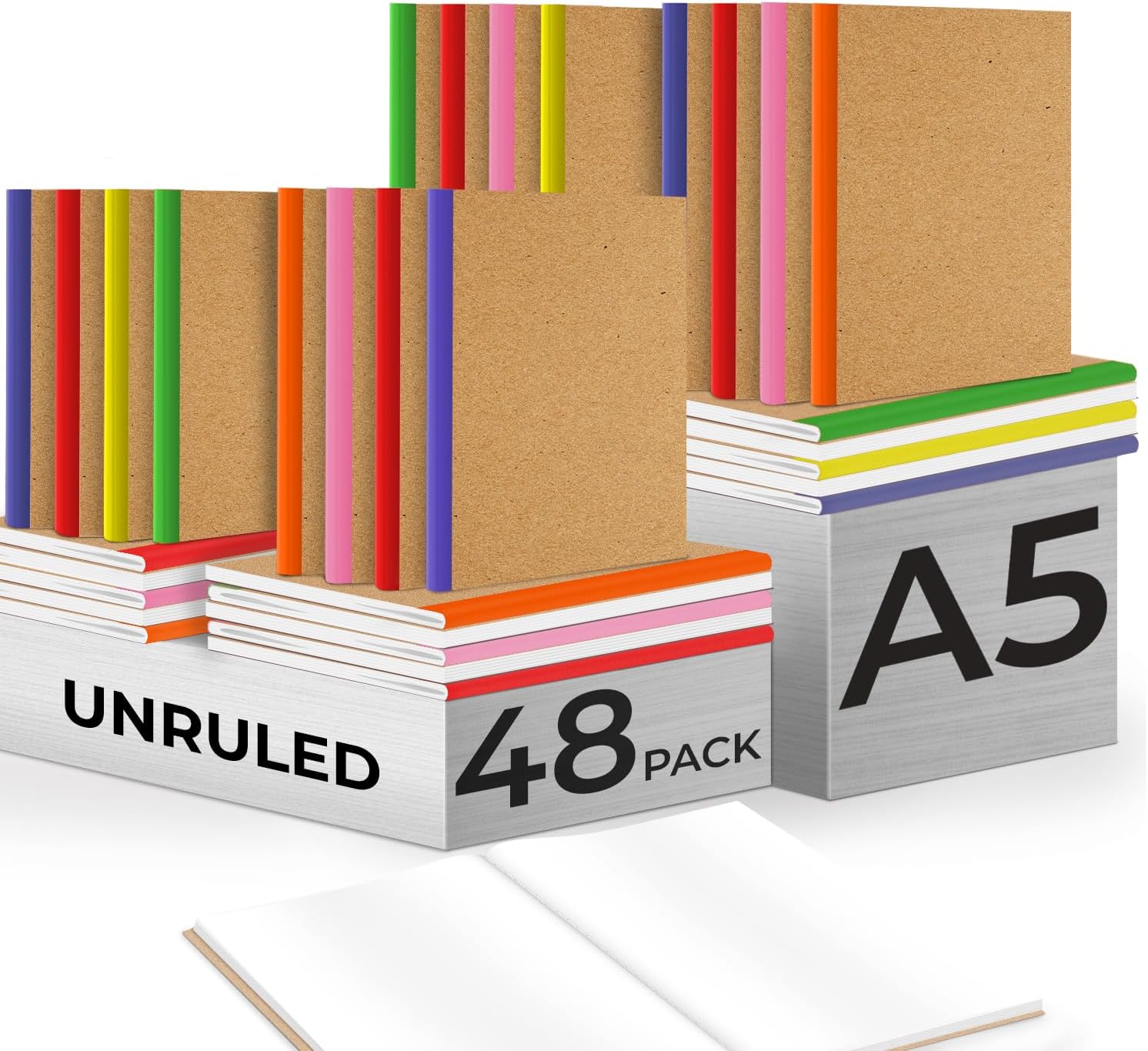 A5 Kraft Softcover Blank Notebook — Pack of 50, 120 Pages A5 Kraft Softcover